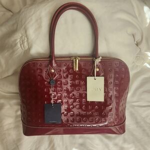 Patent Embossed Satchel in Deep Burgundy